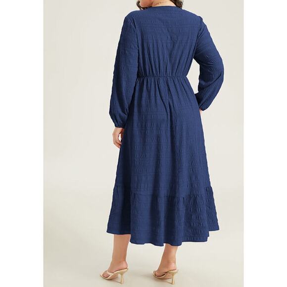 Size • 10 • Medium  • BloomChic • Dark Blue Shirred Plisse Flutter Hem Dress - Picture 2 of 2